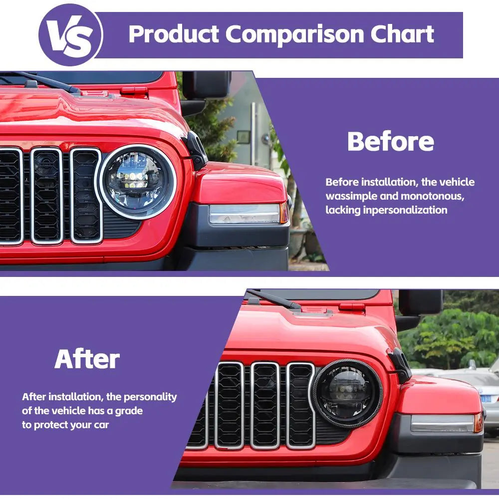 For 2024+ Jeep Wrangler JL/Gladiator JT Front Light Bezels Circle Trim