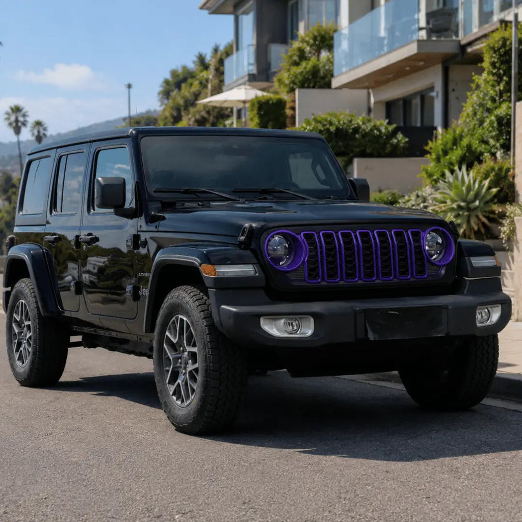 For 2024+ Jeep Wrangler JL/ Gladiator JT Grille Insert + Front Headlight Bezels Trim Kit