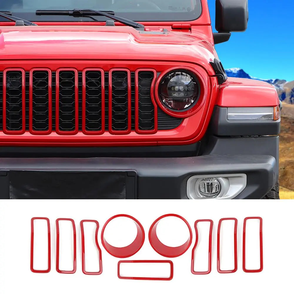 For 2024+ Jeep Wrangler JL/ Gladiator JT Grille Insert + Front Headlight Bezels Trim Kit
