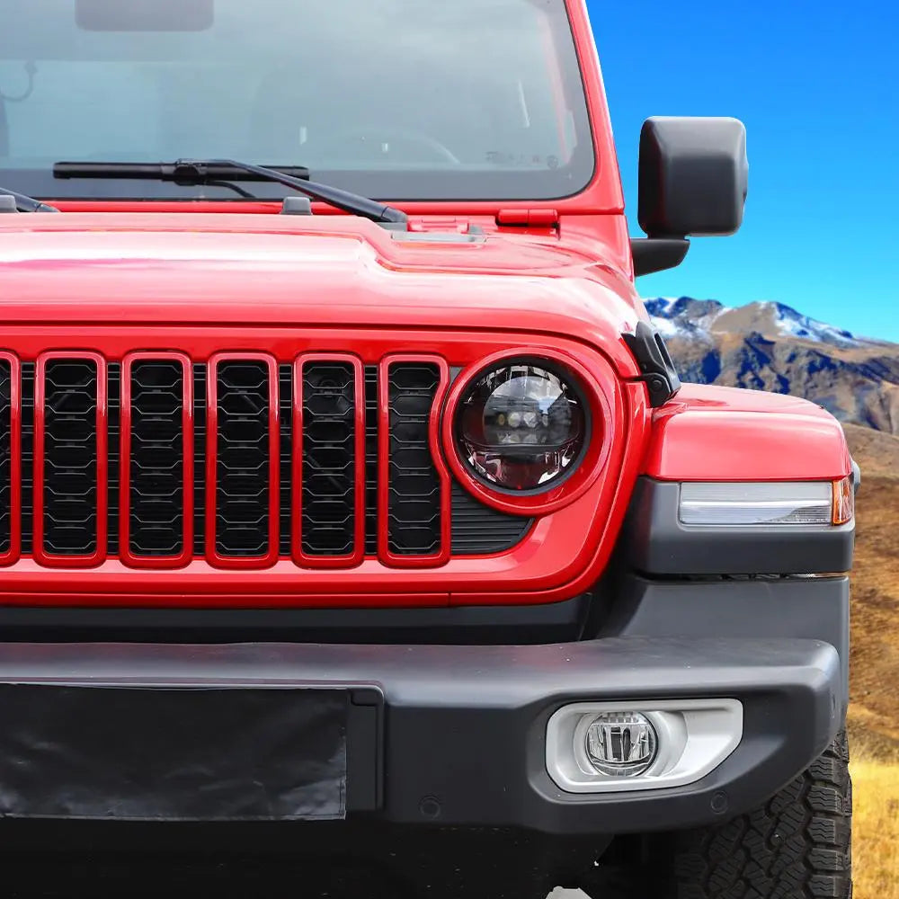 For 2024+ Jeep Wrangler JL/ Gladiator JT Grille Insert + Front Headlight Bezels Trim Kit