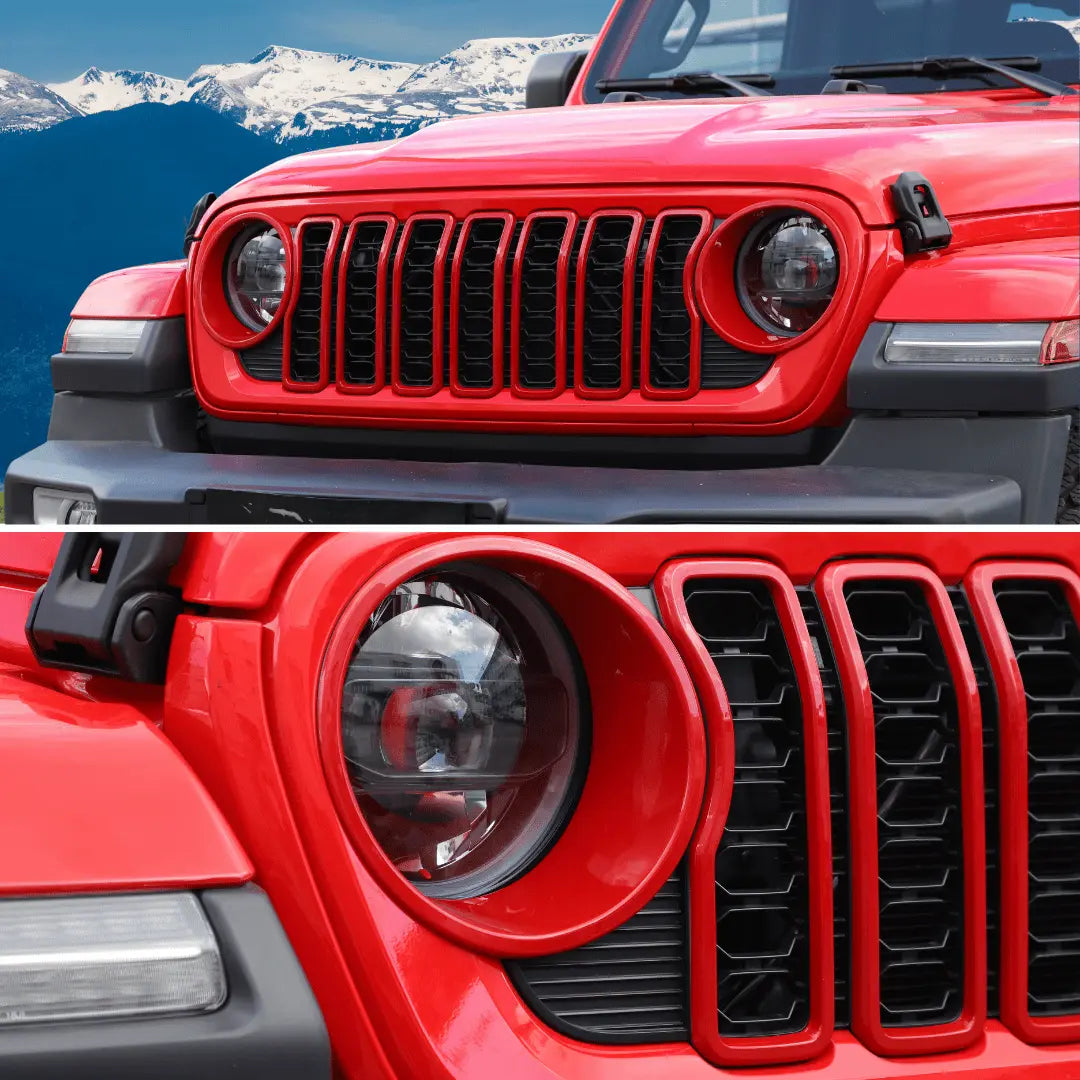 For 2024+ Jeep Wrangler JL/ Gladiator JT Grille Insert + Front Headlight Bezels Trim Kit
