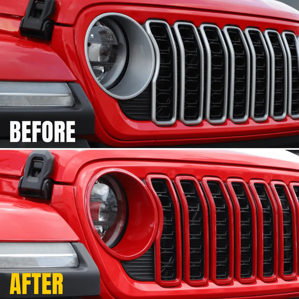For 2024+ Jeep Wrangler JL/ Gladiator JT Grille Insert + Front Headlight Bezels Trim Kit