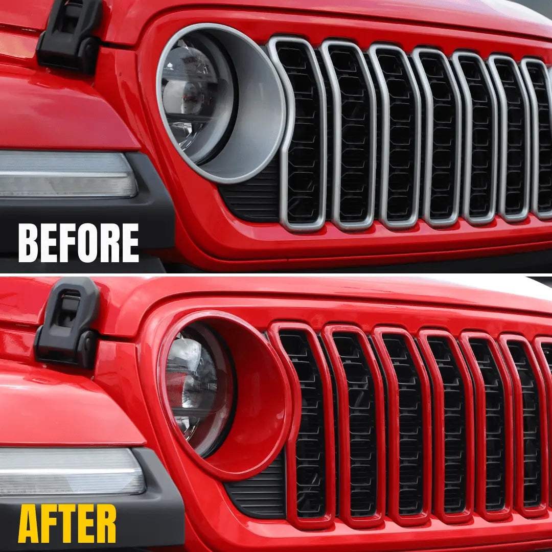 For 2024+ Jeep Wrangler JL/ Gladiator JT Grille Insert + Front Headlight Bezels Trim Kit