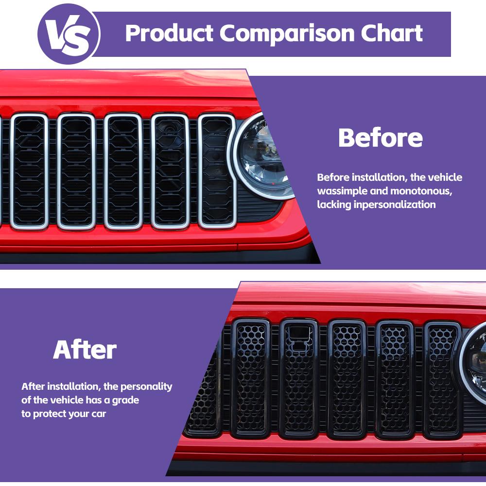 For 2024+ Jeep Wrangler JL/Gladiator JT Upgrade Front Honeycomb Mesh Grille with Camera Inserts Trim