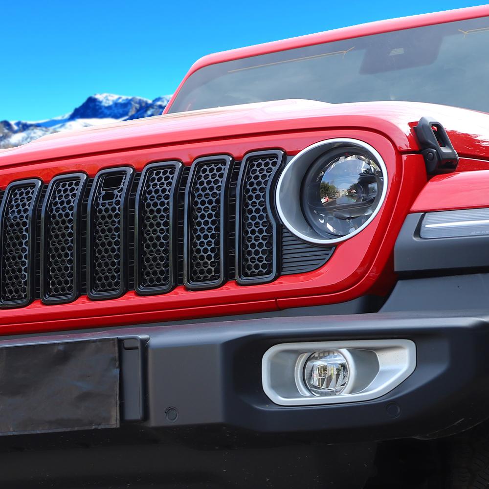 For 2024+ Jeep Wrangler JL/Gladiator JT Upgrade Front Honeycomb Mesh Grille with Camera Inserts Trim