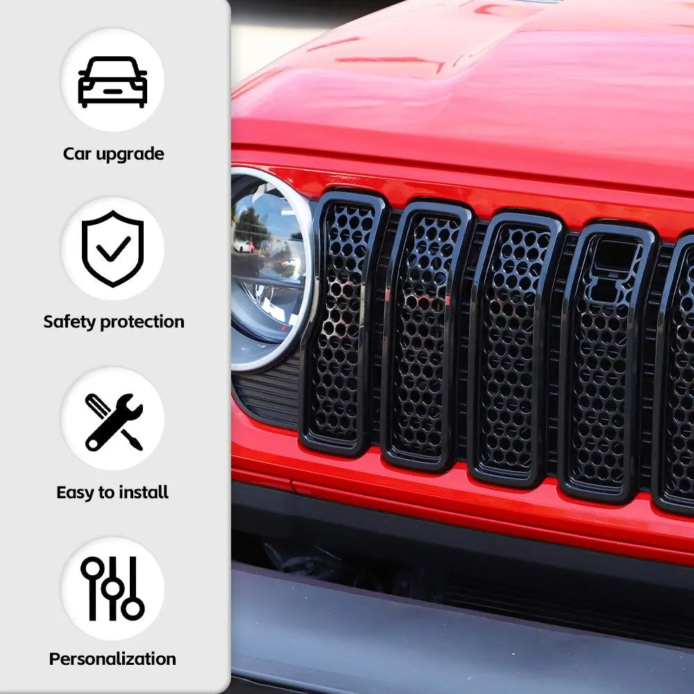 For 2024+ Jeep Wrangler JL/Gladiator JT Upgrade Front Honeycomb Mesh Grille with Camera Inserts Trim