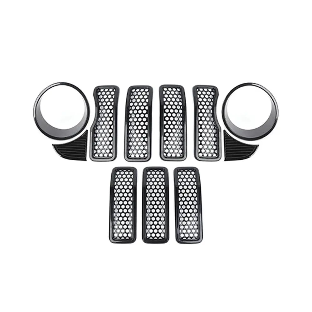For 2024+ Jeep Wrangler JL/Gladiator JT Upgrade Front Honeycomb Mesh Grille+Front Headlight Bezels+Center Mesh Piece Cover Trim Kit