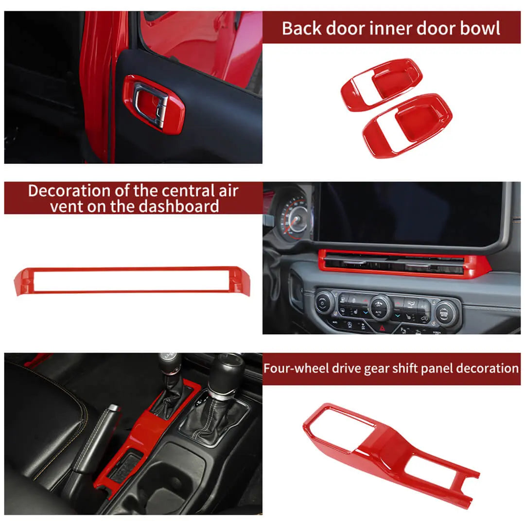 For 2024+ Jeep Wrangler JL & Gladiator JT 4-Door Version Interior Center Console Gear Shift Trim Cover Kit (14 pcs)