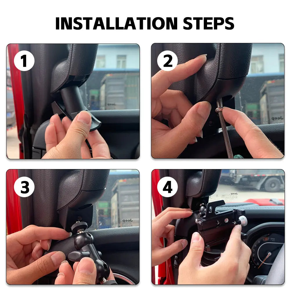 For 2024+ Jeep Wrangler JL & Gladiator JT A-Pillar Grab-Handle Phone Holder Mount Stand
