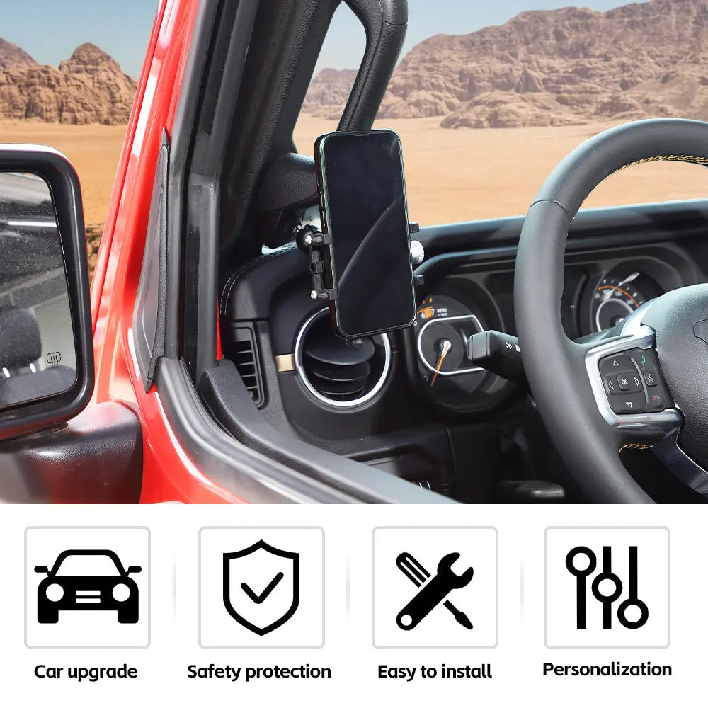 For 2024+ Jeep Wrangler JL & Gladiator JT A-Pillar Grab-Handle Phone Holder Mount Stand