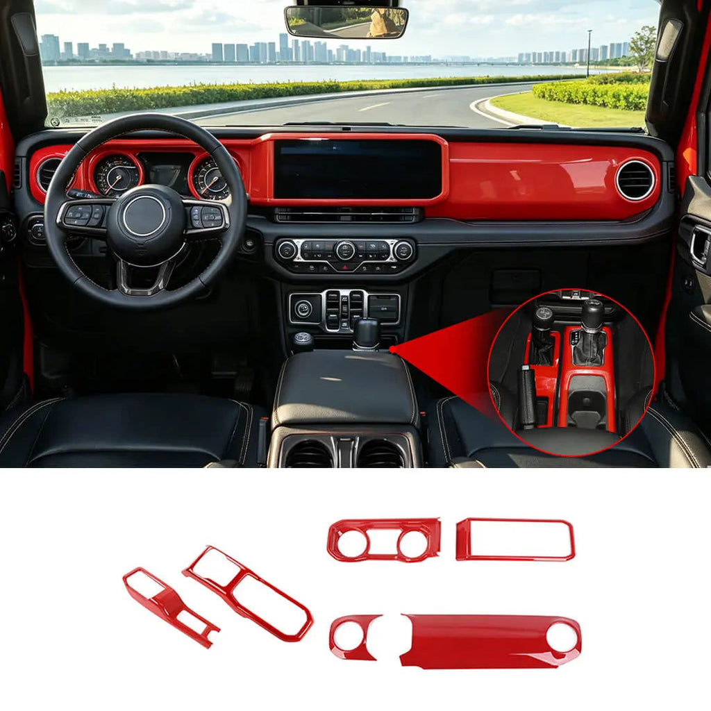 For 2024+ Jeep Wrangler JL & Gladiator JT Center Console Dashboard Gear Shift Bezel Trim Cover Kit (6 pcs)