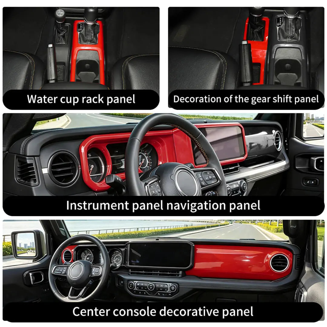 For 2024+ Jeep Wrangler JL & Gladiator JT Center Console Dashboard Gear Shift Bezel Trim Cover Kit (6 pcs)