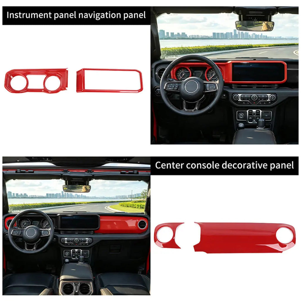 For 2024+ Jeep Wrangler JL & Gladiator JT Center Console Dashboard Gear Shift Bezel Trim Cover Kit (6 pcs)