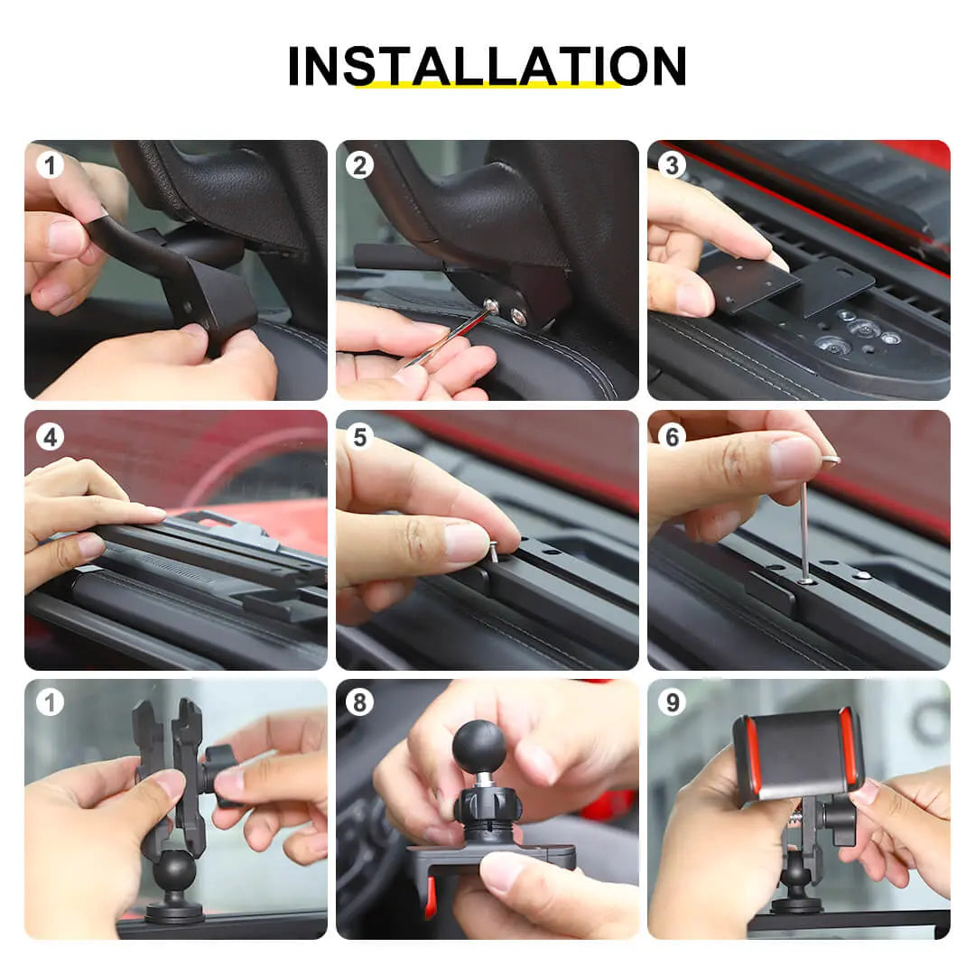 For 2024+ Jeep Wrangler JL & Gladiator JT Interior Center Console Dashboard Rail Expansion Phone Holder Mount