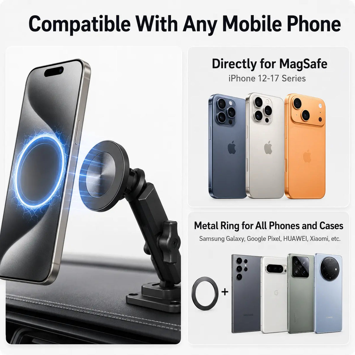 For 2024+ Jeep Wrangler JL & Gladiator JT Interior Center Console Phone Mount Magnetic Phone Holder