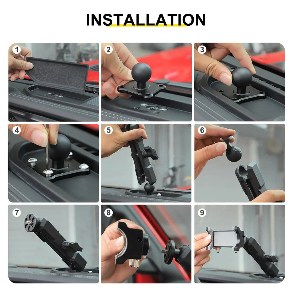For 2024+ Jeep Wrangler JL & Gladiator JT Interior Metal Center Console Phone Holder Mount Bracket