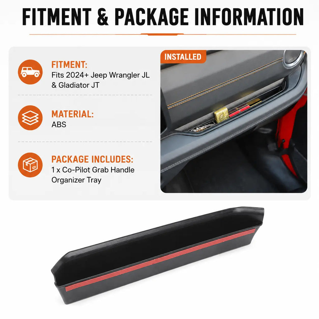 For 2024+ Jeep Wrangler JL & Gladiator JT Organizer Co-Pilot Grab Bar Storage Box Handle Insert Tray