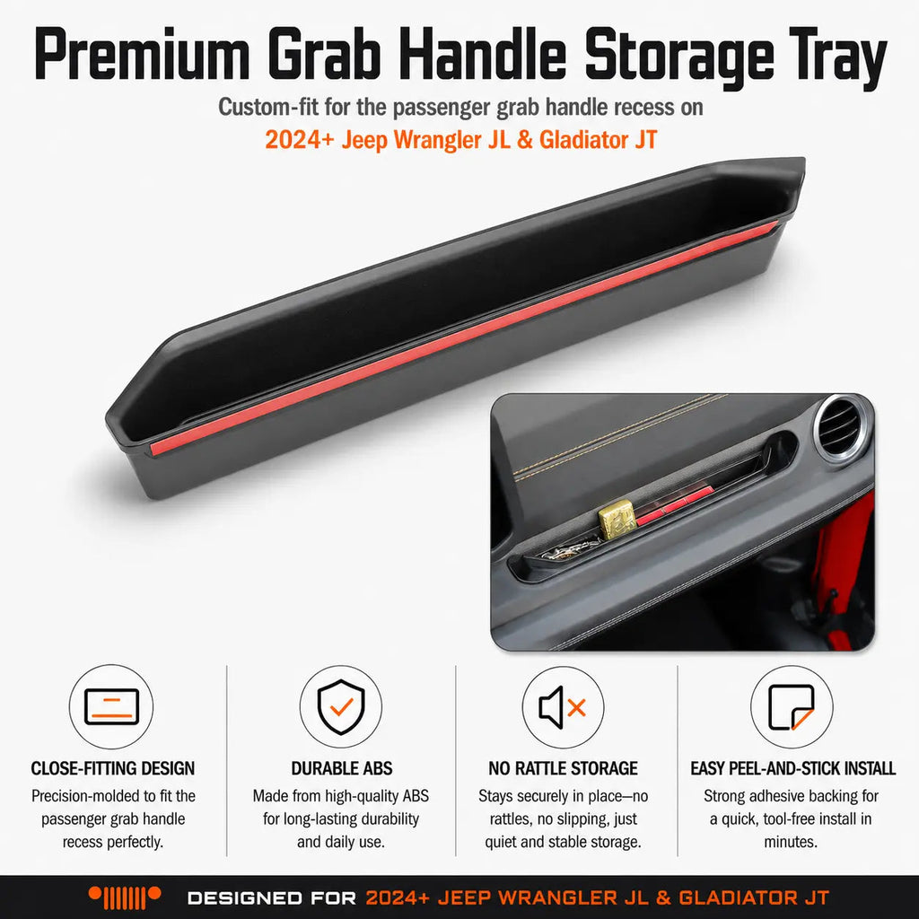 For 2024+ Jeep Wrangler JL & Gladiator JT Organizer Co-Pilot Grab Bar Storage Box Handle Insert Tray