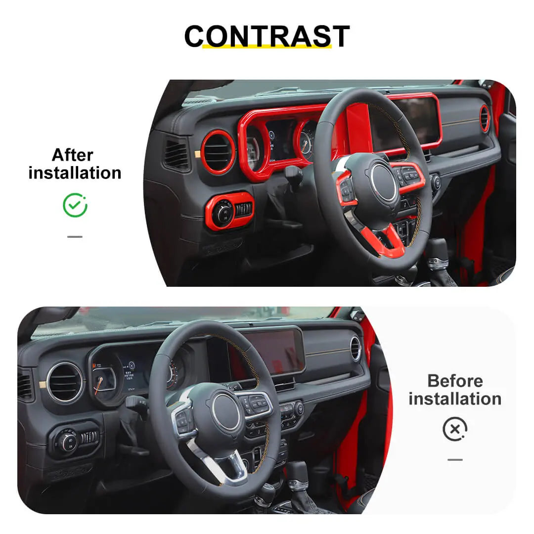For 2024+ Jeep Wrangler JL & Gladiator JT Wheel Interior Console Dashboard Cover Trim Kit (11 pcs)