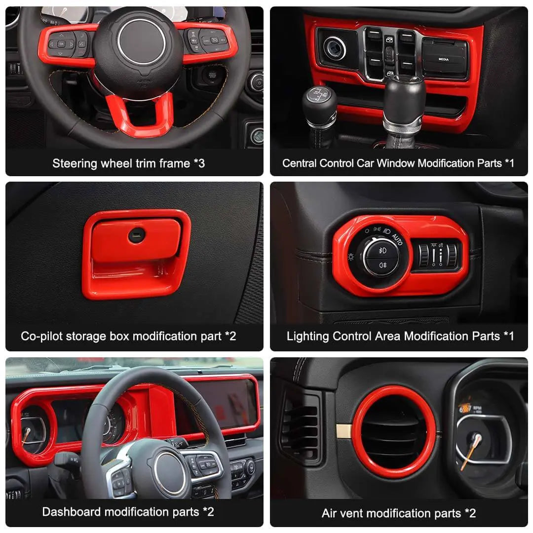 For 2024+ Jeep Wrangler JL & Gladiator JT Wheel Interior Console Dashboard Cover Trim Kit (11 pcs)