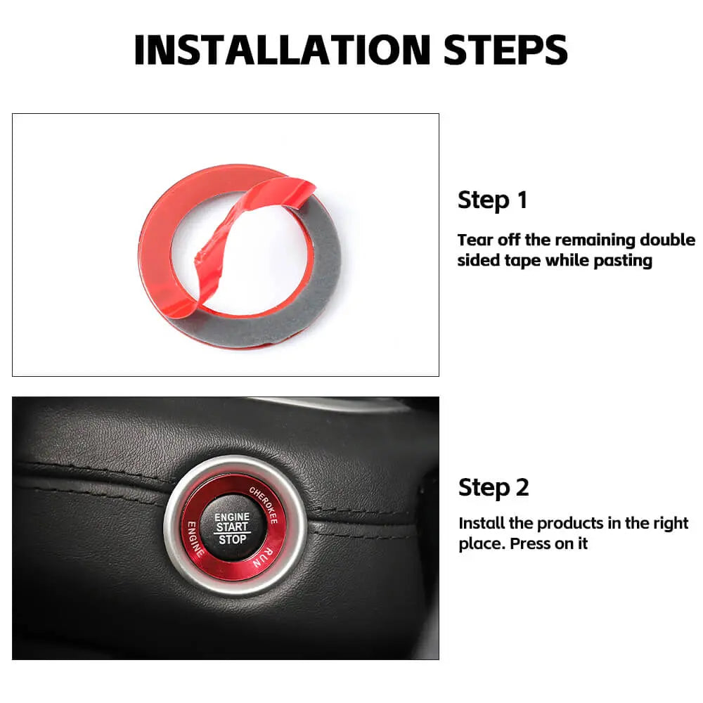 For Jeep 14+ Cherokee/ 2014-2021 Grand Cherokee WK2 Engine Start Stop Button Ring & Cap Cover Trim