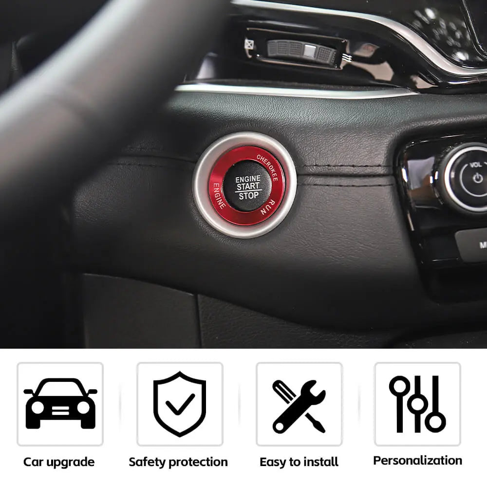 For Jeep 14+ Cherokee/ 2014-2021 Grand Cherokee WK2 Engine Start Stop Button Ring & Cap Cover Trim