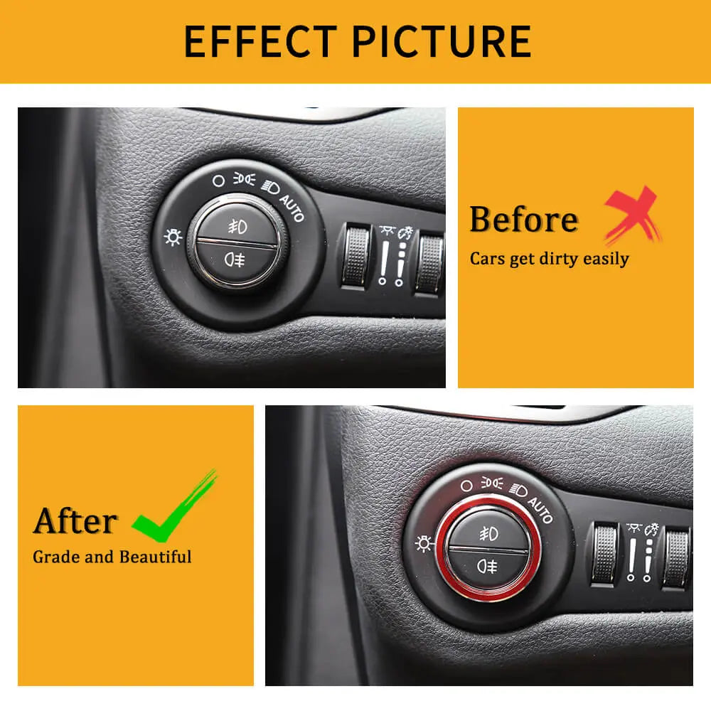 For Jeep Cherokee 2014+/Renegade 2015+ Headlight Switch Knob Decor Ring Trim