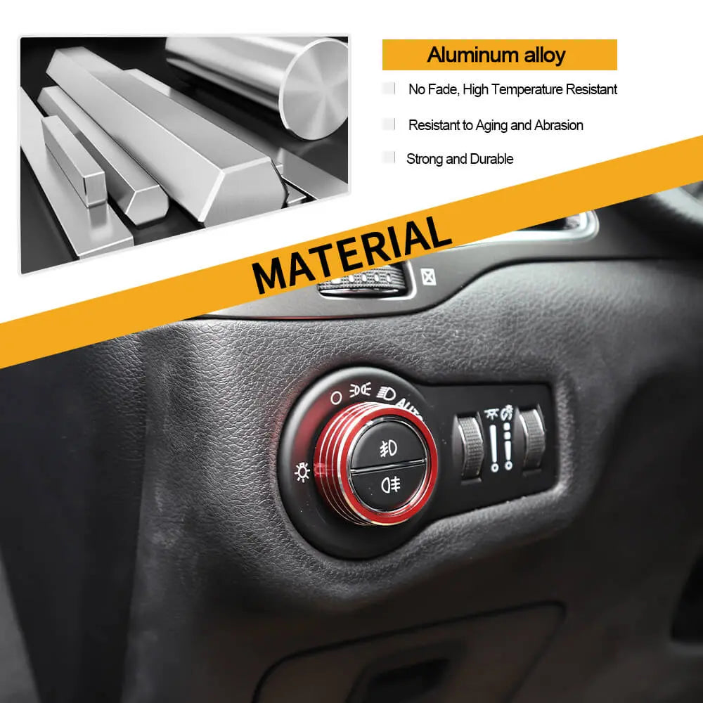 For Jeep Cherokee 2014+/Renegade 2015+ Headlight Switch Knob Decor Ring Trim
