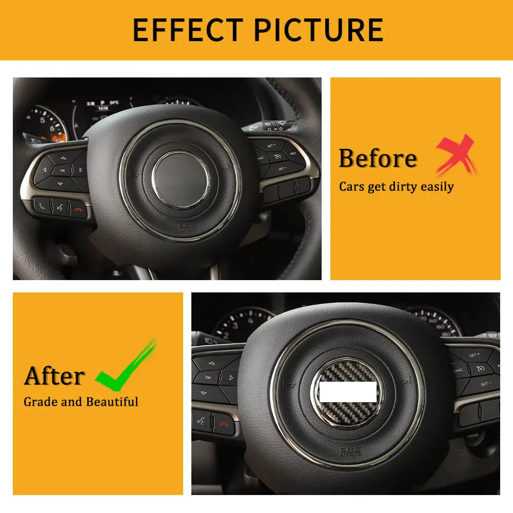 For Jeep Renegade 16+/ Grand Cherokee 11-21/ Cherokee14+/ Wrangler JK 11-18 Steering Wheel Center Trim Cover Soft Carbon Fiber