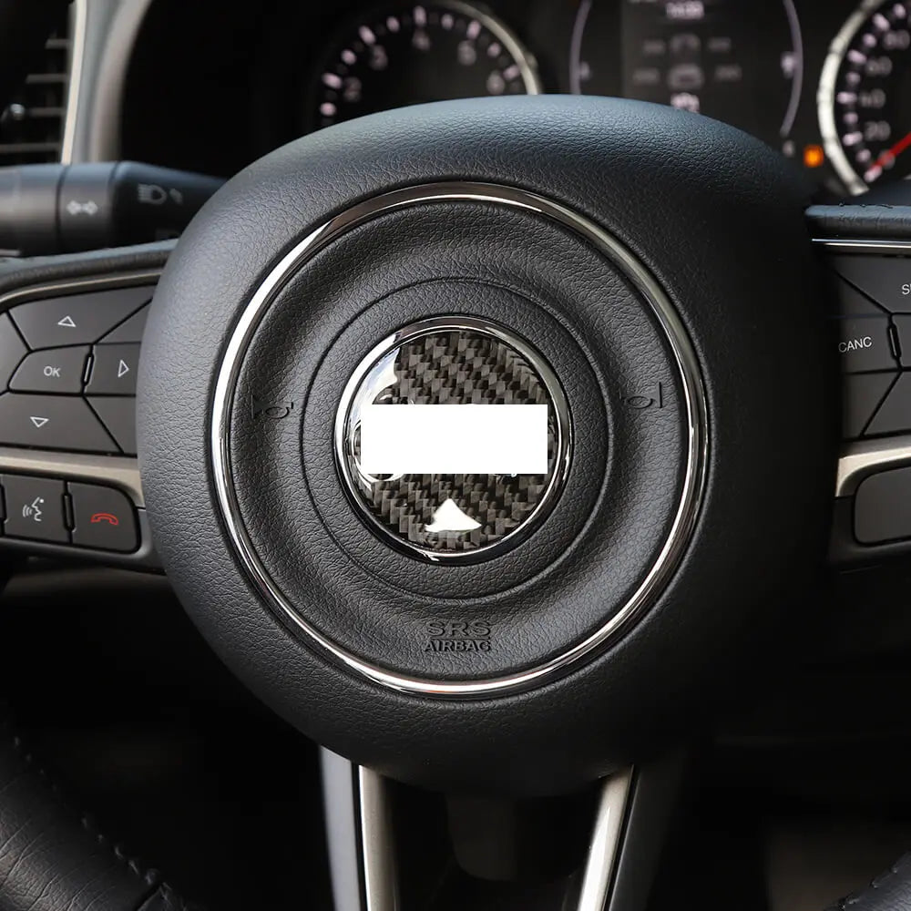 For Jeep Renegade 16+/ Grand Cherokee 11-21/ Cherokee14+/ Wrangler JK 11-18 Steering Wheel Center Trim Cover Soft Carbon Fiber