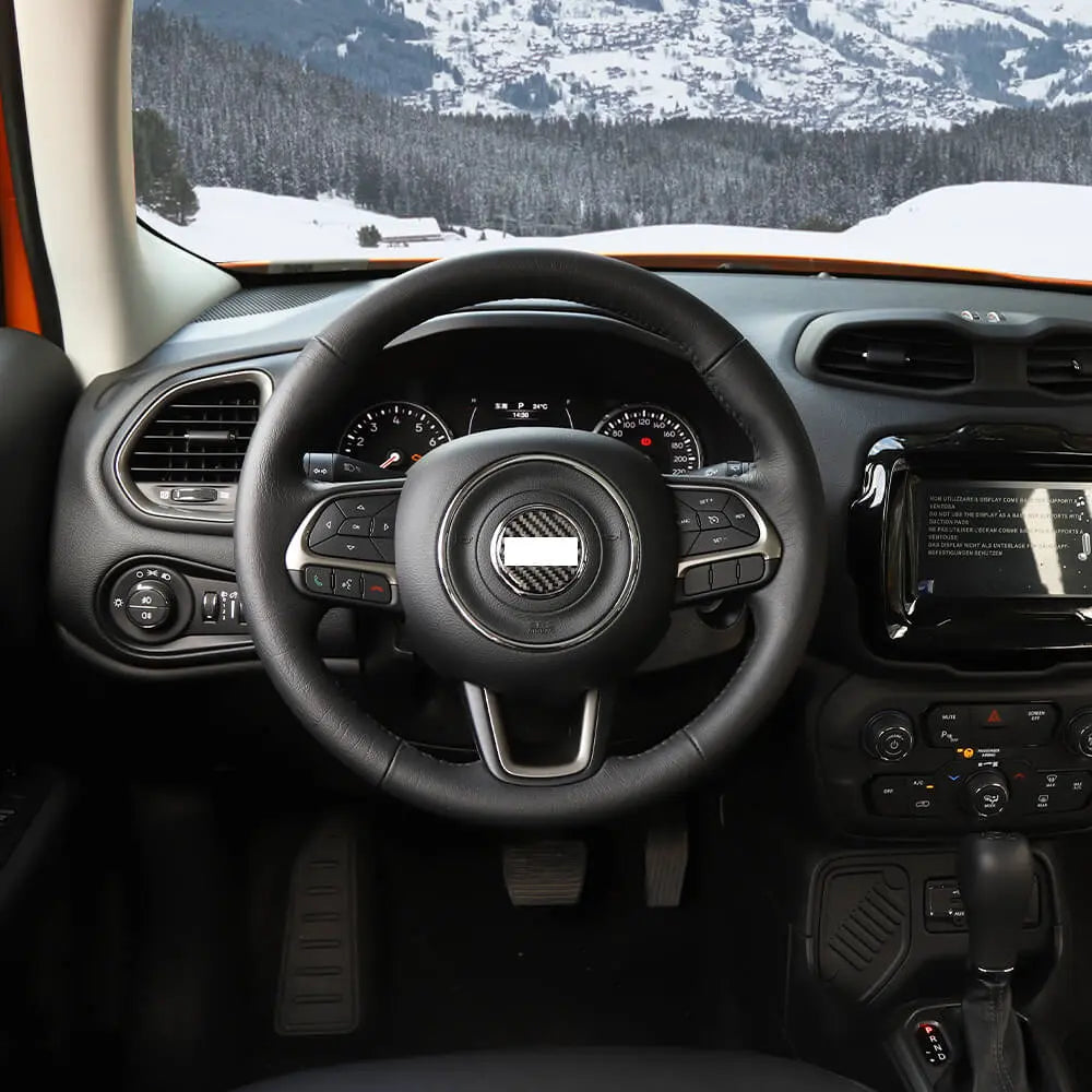 For Jeep Renegade 16+/ Grand Cherokee 11-21/ Cherokee14+/ Wrangler JK 11-18 Steering Wheel Center Trim Cover Soft Carbon Fiber