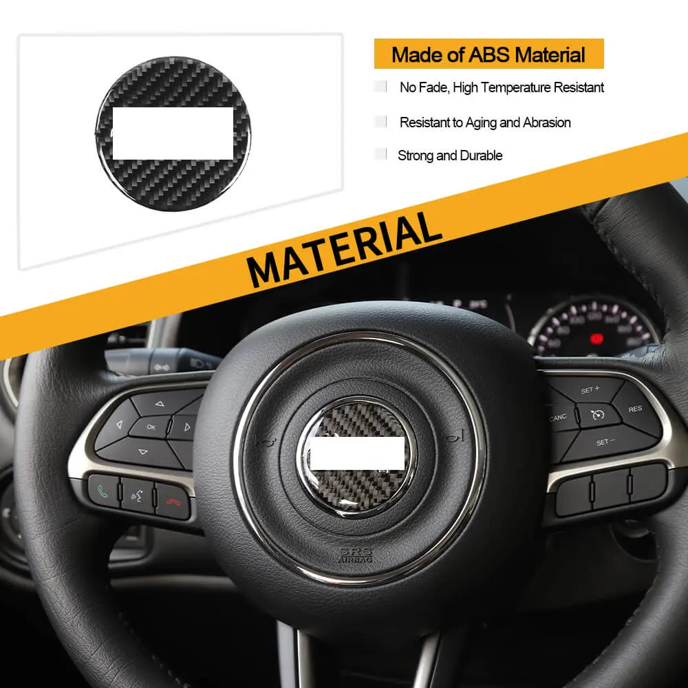 For Jeep Renegade 16+/ Grand Cherokee 11-21/ Cherokee14+/ Wrangler JK 11-18 Steering Wheel Center Trim Cover Soft Carbon Fiber