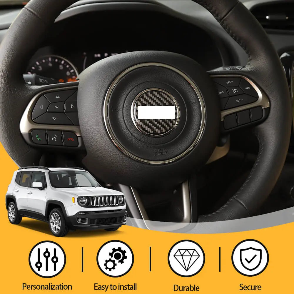 For Jeep Renegade 16+/ Grand Cherokee 11-21/ Cherokee14+/ Wrangler JK 11-18 Steering Wheel Center Trim Cover Soft Carbon Fiber
