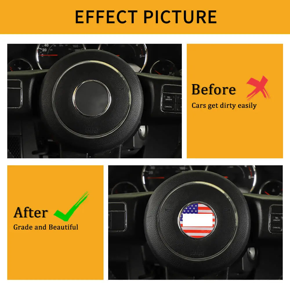 For Jeep Renegade 2016+/ Grand Cherokee WK2 11-21/ Cherokee14+/ Wrangler JK 11-18 Steering Wheel Center Trim Cover American Flag