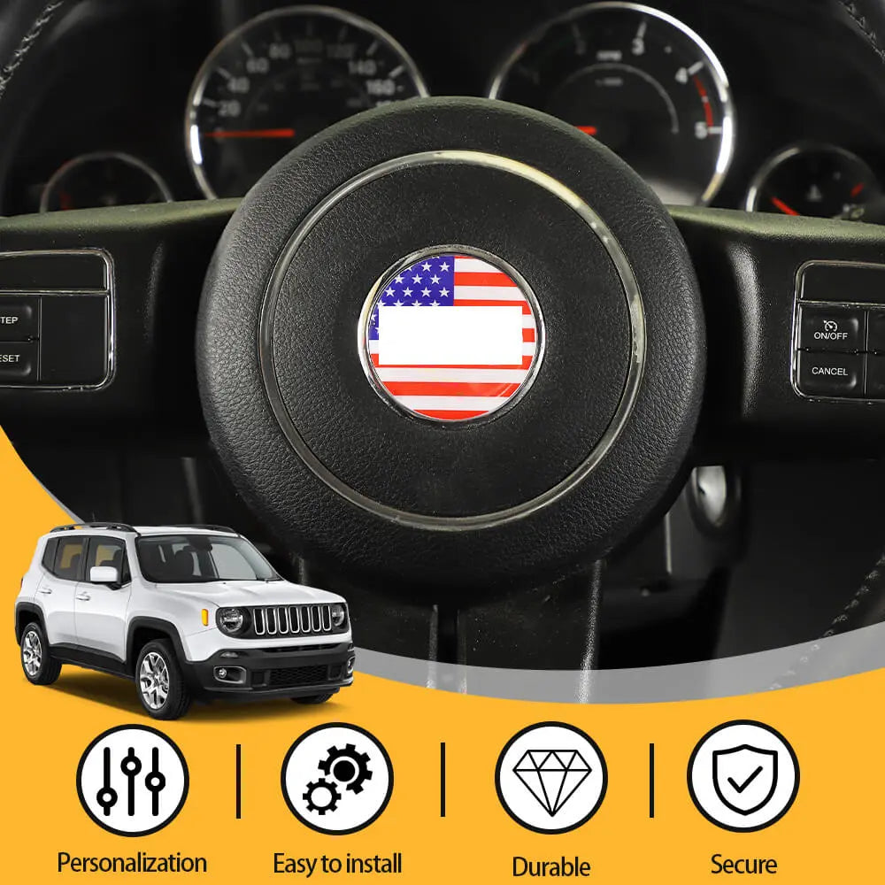 For Jeep Renegade 2016+/ Grand Cherokee WK2 11-21/ Cherokee14+/ Wrangler JK 11-18 Steering Wheel Center Trim Cover American Flag