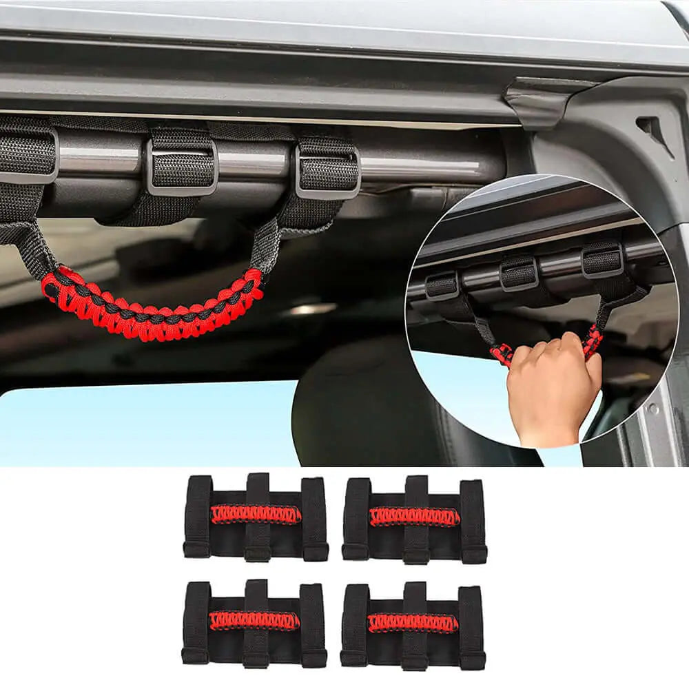 For Jeep Wrangler JL JK TJ YJ & Gladiator JT Roll Bar Grab Handles Paracord Grip Handle 4PCS