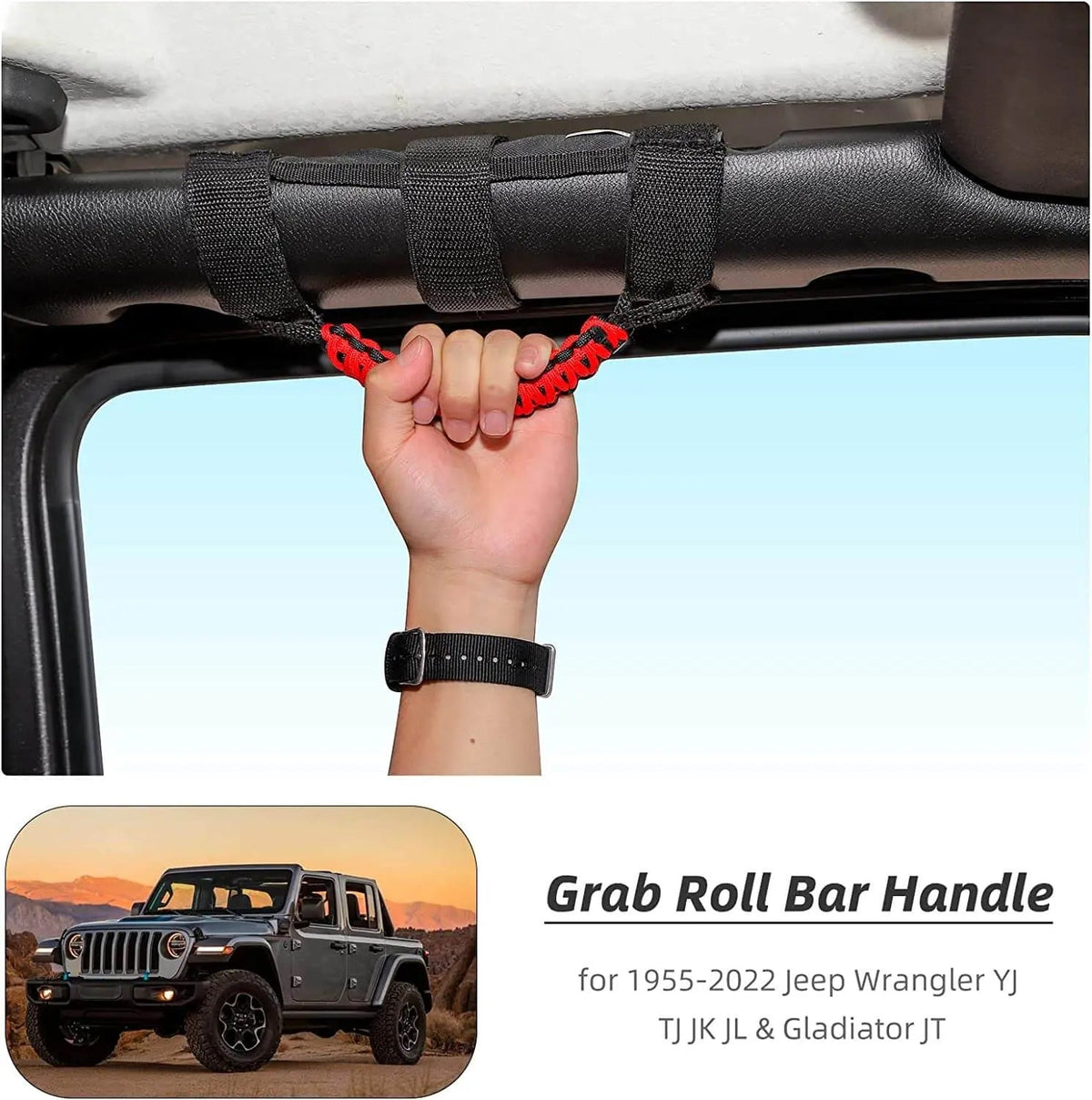 For Jeep Wrangler JL JK TJ YJ & Gladiator JT Roll Bar Grab Handles Paracord Grip Handle 4PCS