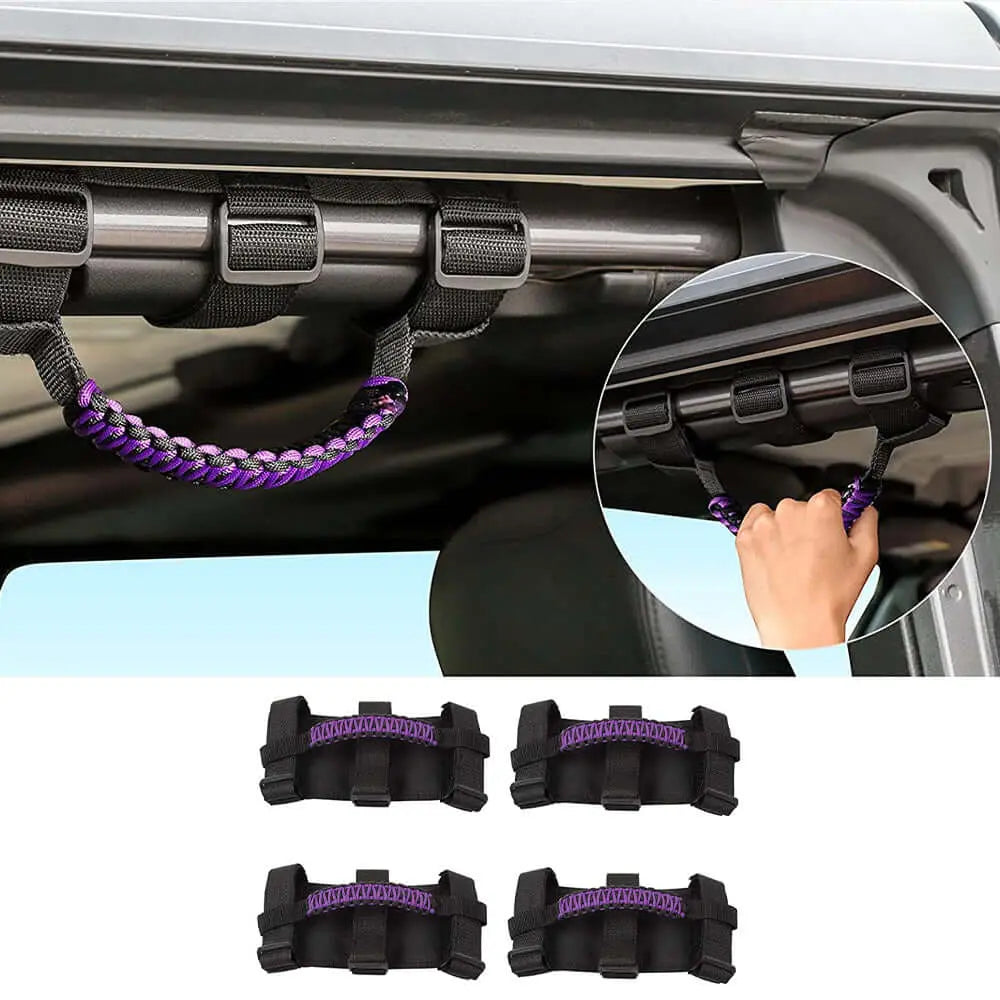 For Jeep Wrangler JL JK TJ YJ & Gladiator JT Roll Bar Grab Handles Paracord Grip Handle 4PCS