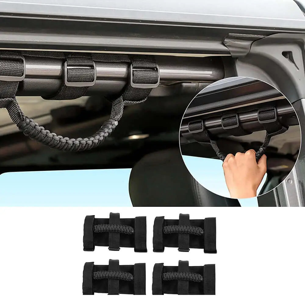 For Jeep Wrangler JL JK TJ YJ & Gladiator JT Roll Bar Grab Handles Paracord Grip Handle 4PCS