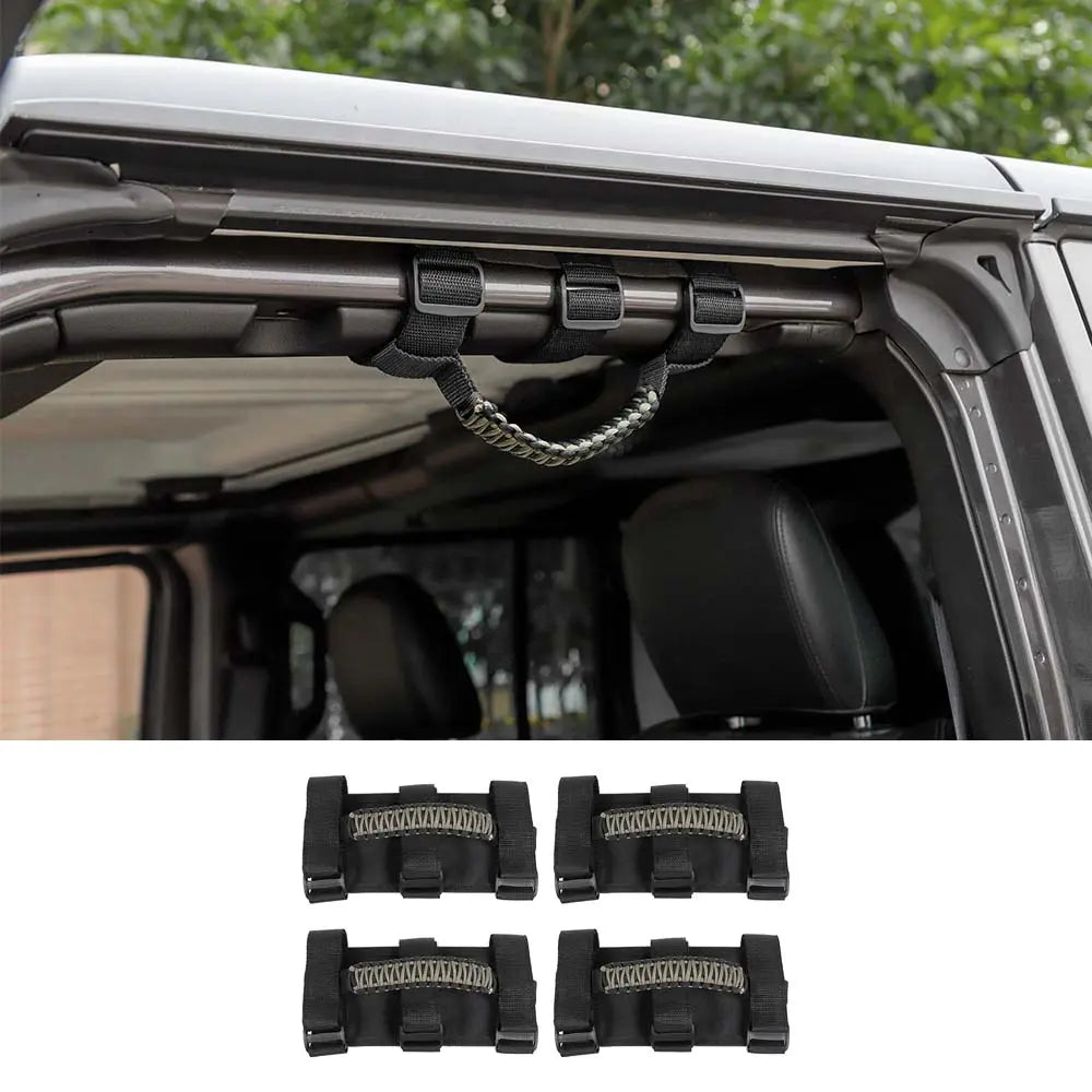 For Jeep Wrangler JL JK TJ YJ & Gladiator JT Roll Bar Grab Handles Paracord Grip Handle 4PCS