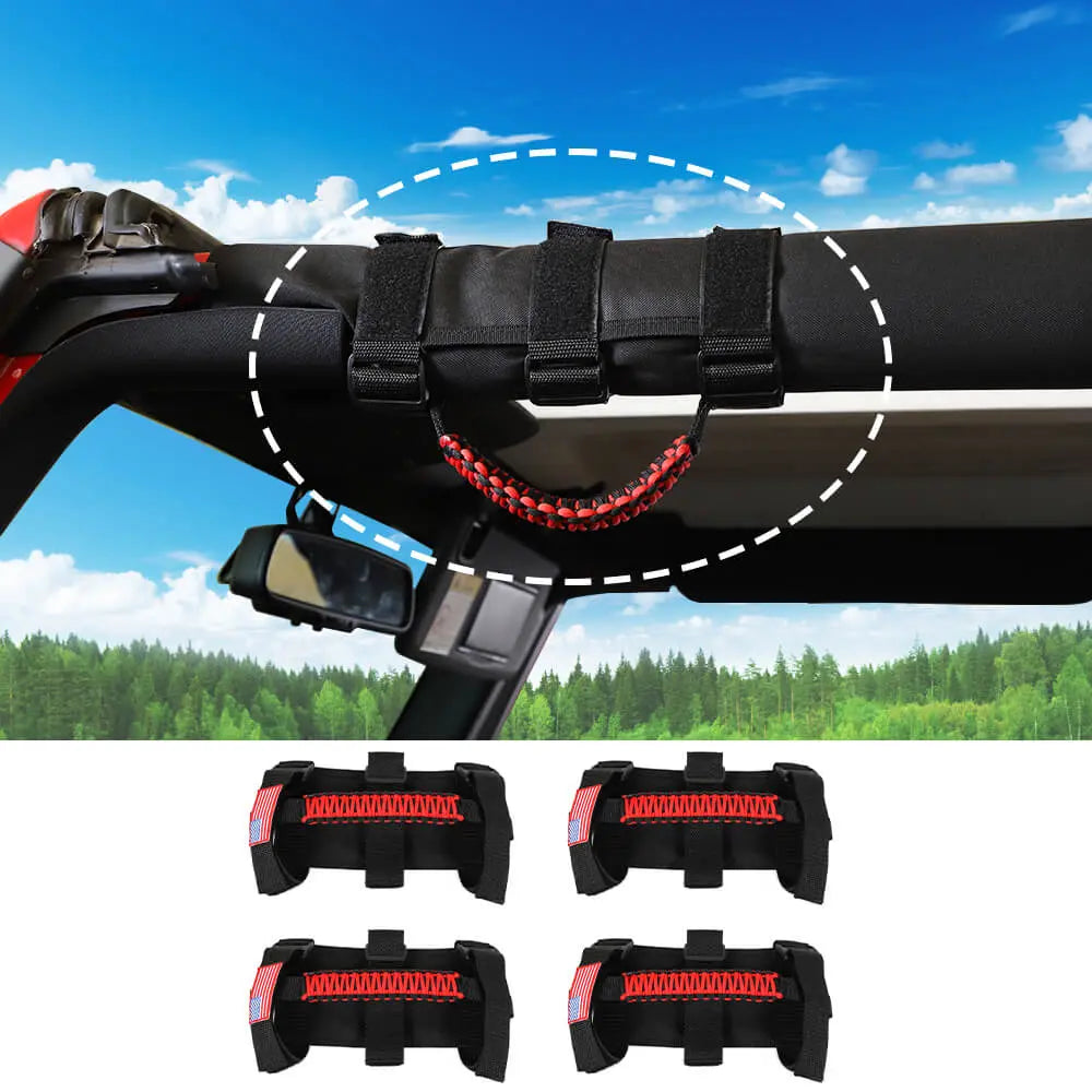 For Jeep Wrangler CJ LJ YJ TJ JK JL & Gladiator JT 4 x Roll Bar Paracord Grab Grip Handle with USA Flag