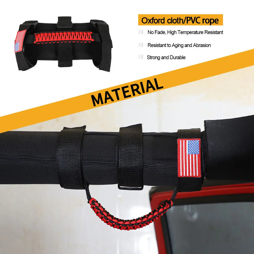 For Jeep Wrangler CJ LJ YJ TJ JK JL & Gladiator JT 4 x Roll Bar Paracord Grab Grip Handle with USA Flag