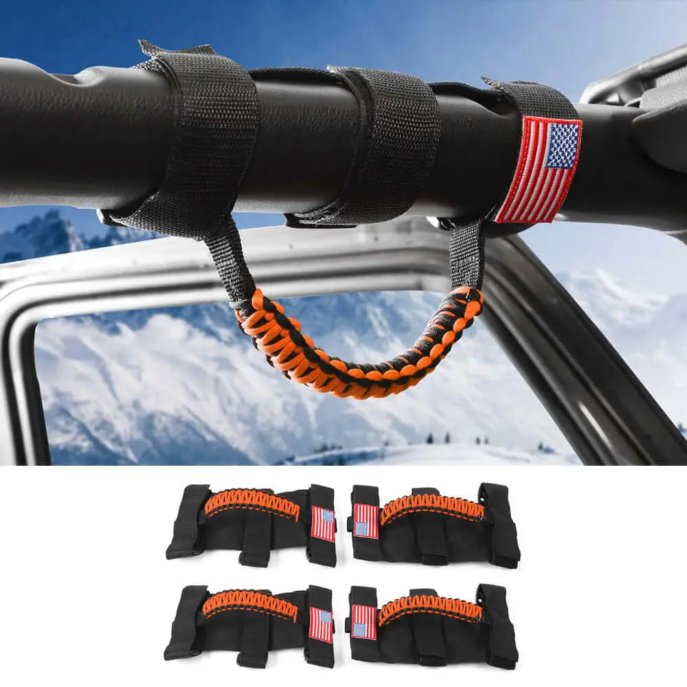 For Jeep Wrangler CJ LJ YJ TJ JK JL & Gladiator JT 4 x Roll Bar Paracord Grab Grip Handle with USA Flag