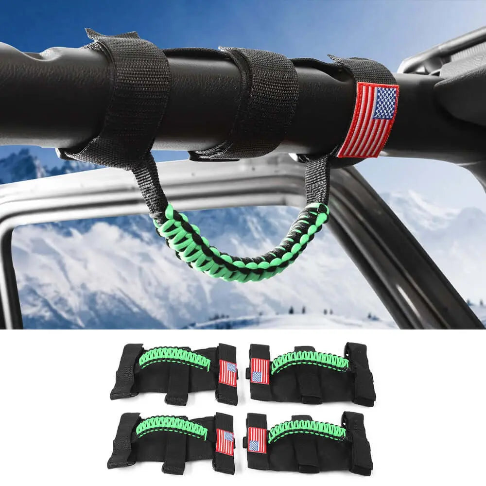 For Jeep Wrangler CJ LJ YJ TJ JK JL & Gladiator JT 4 x Roll Bar Paracord Grab Grip Handle with USA Flag