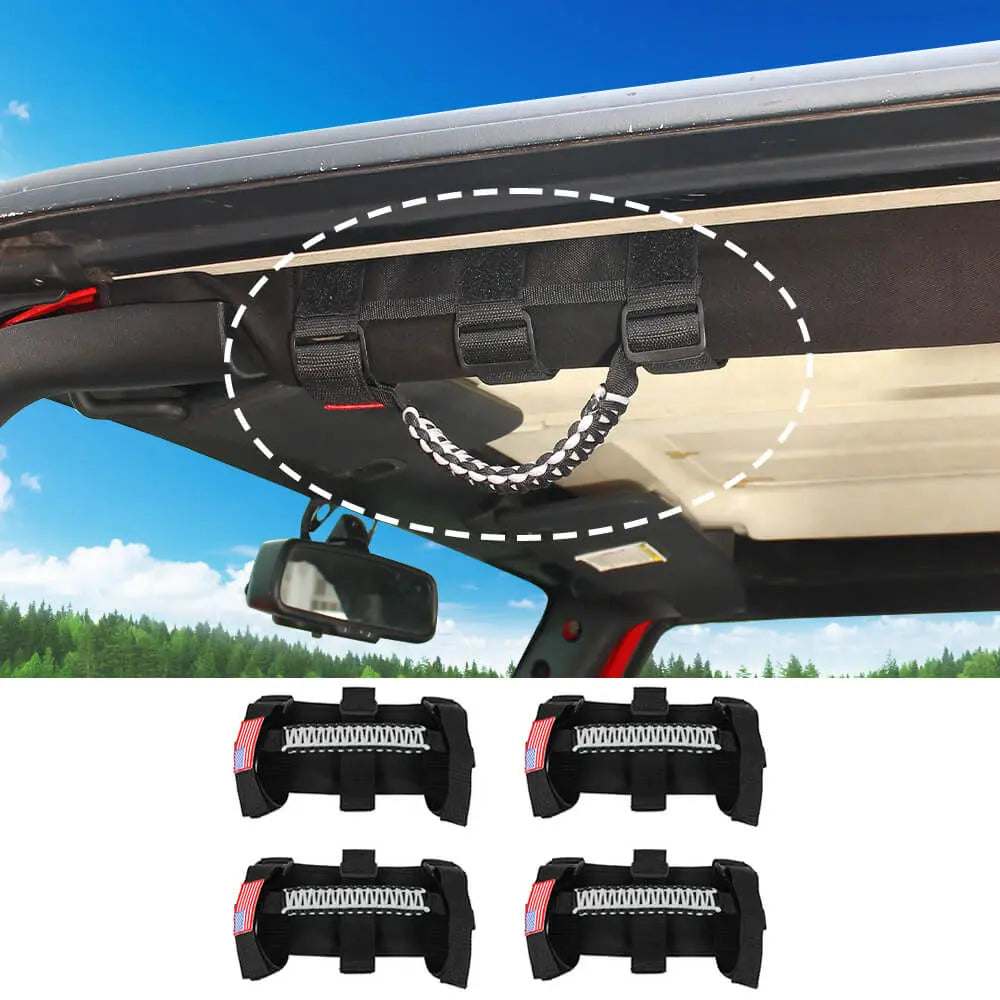 For Jeep Wrangler CJ LJ YJ TJ JK JL & Gladiator JT 4 x Roll Bar Paracord Grab Grip Handle with USA Flag