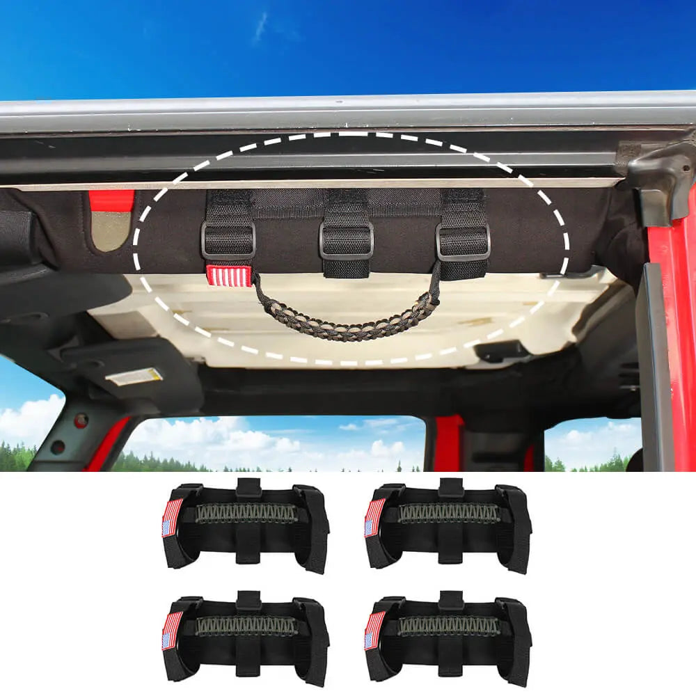 For Jeep Wrangler CJ LJ YJ TJ JK JL & Gladiator JT 4 x Roll Bar Paracord Grab Grip Handle with USA Flag