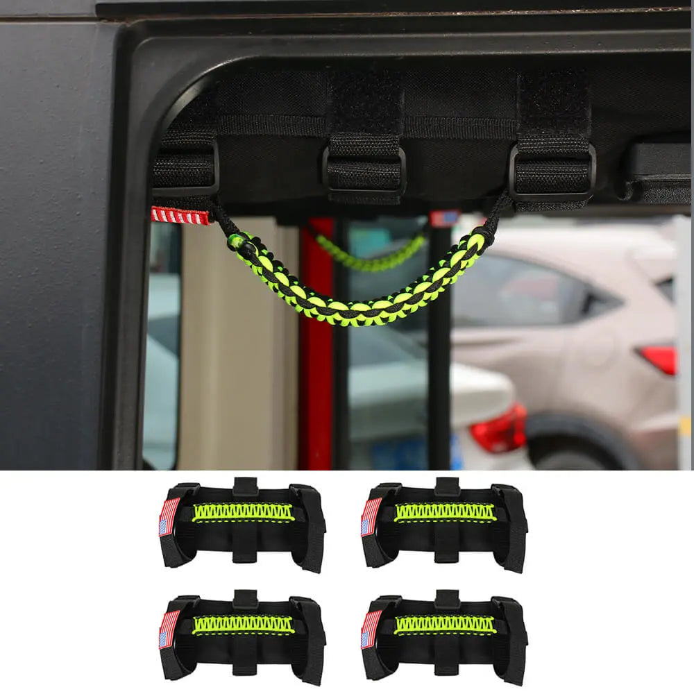 For Jeep Wrangler CJ LJ YJ TJ JK JL & Gladiator JT 4 x Roll Bar Paracord Grab Grip Handle with USA Flag