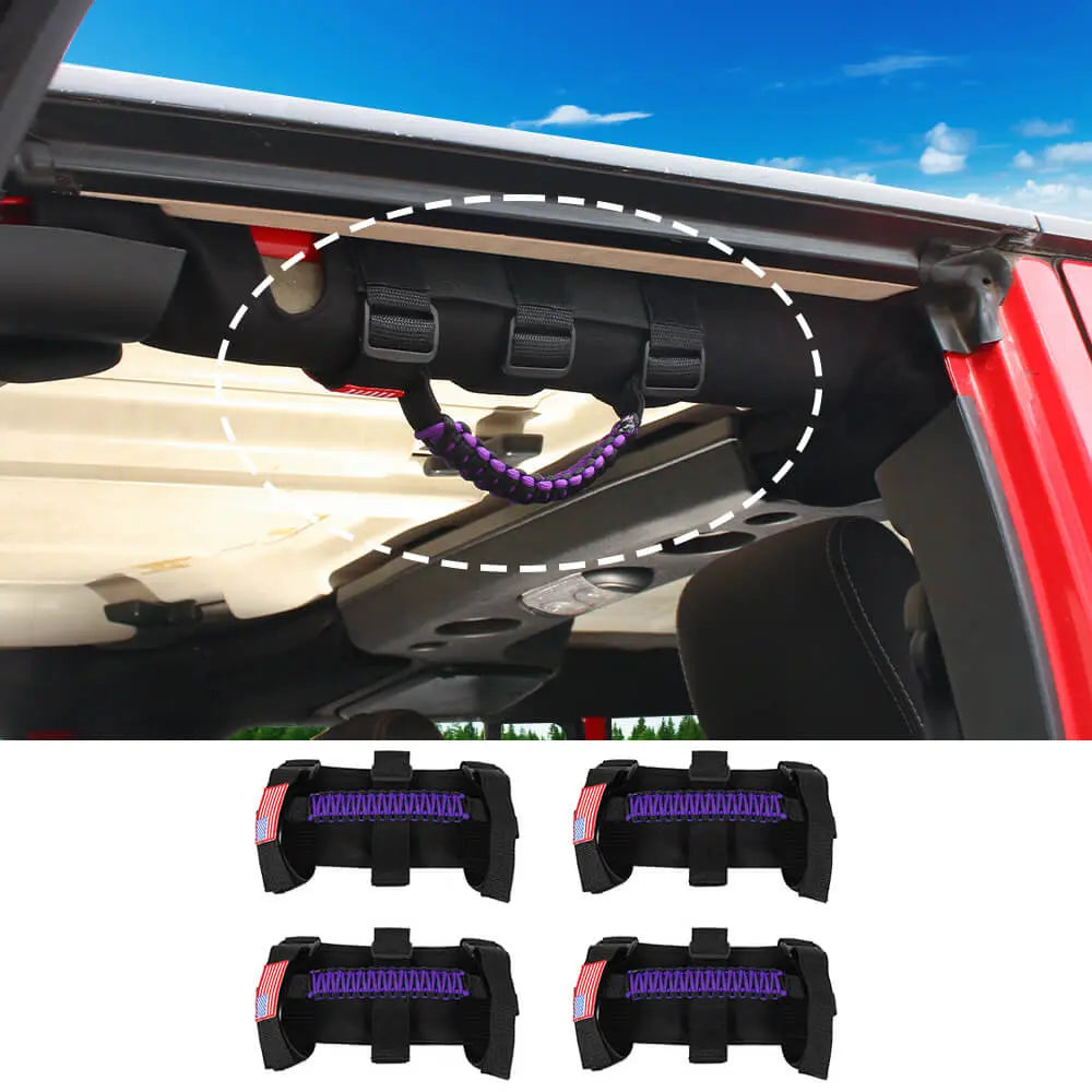 For Jeep Wrangler CJ LJ YJ TJ JK JL & Gladiator JT 4 x Roll Bar Paracord Grab Grip Handle with USA Flag