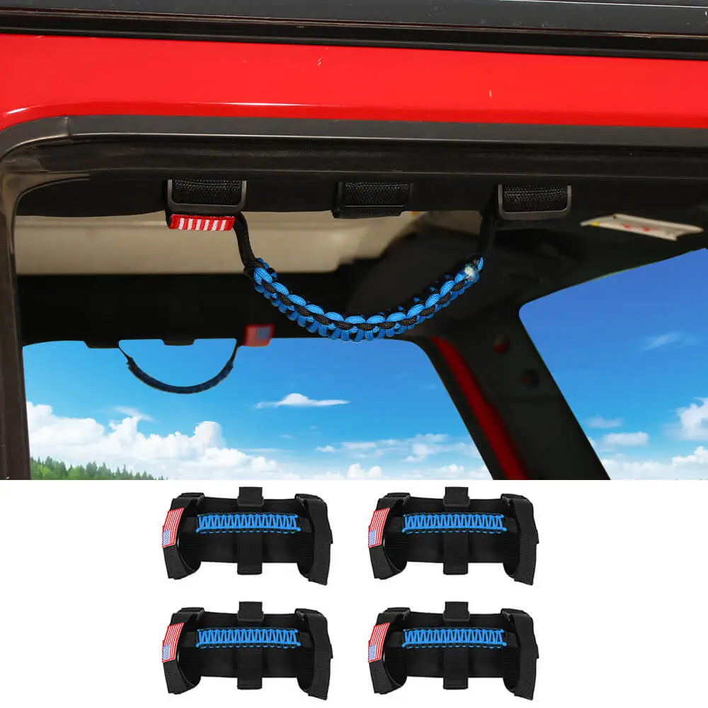For Jeep Wrangler CJ LJ YJ TJ JK JL & Gladiator JT 4 x Roll Bar Paracord Grab Grip Handle with USA Flag