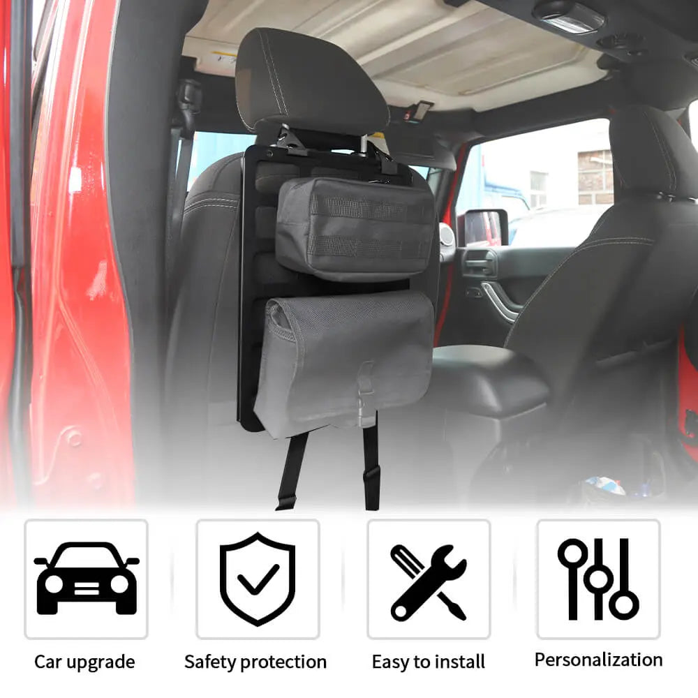 For Jeep Wrangler CJ YJ JK JL JT Aluminum Seat Back Backrest Storage Board Rack Luggage Holder